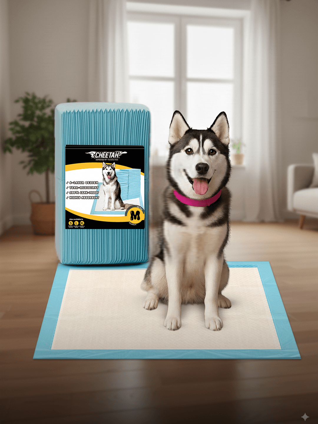 CHEETAH Cheap Puppy Pads in Bulk – 6-Layers, Blue Color , M Size- 50Pcs