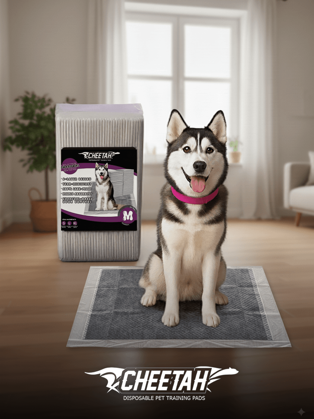 CHEETAH Disposable Reusable Dog Pee Pads – 6-Layer, Grey Color, M Size - 50Pcs