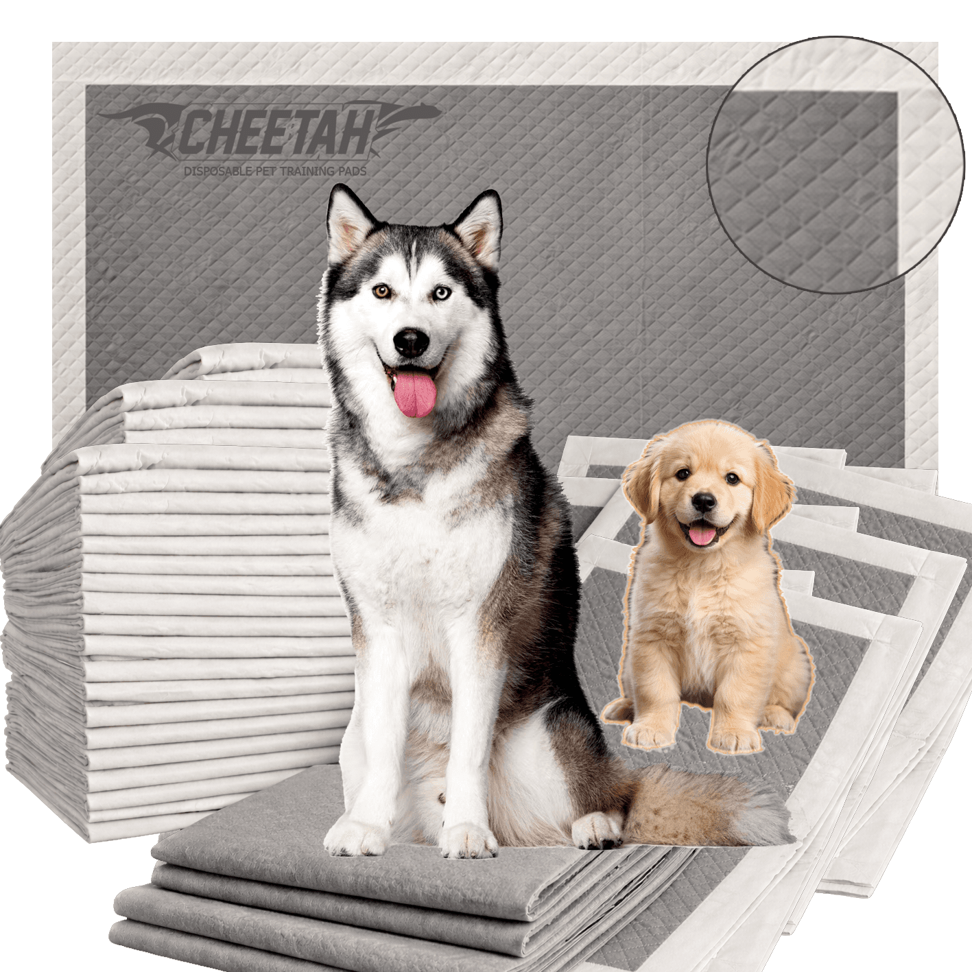 CHEETAH Disposable Puppy Pee Pads ā 6-Layers , Grey Color Activated Charcoal, S Size (35x45cm) - 100Pcs